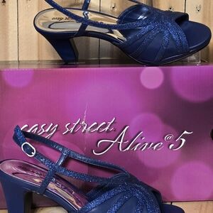 Dazzling Sapphire Blue Slingback Comfort Glamour Dancing Stagewear Heels 8 W